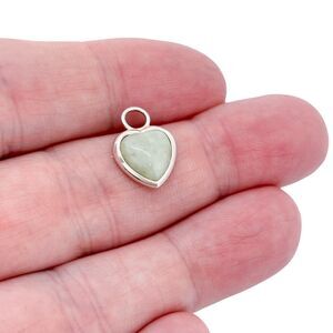 Vintage Ross-Simons Sterling Silver 925 Green Jadeite Heart Charm Pendant